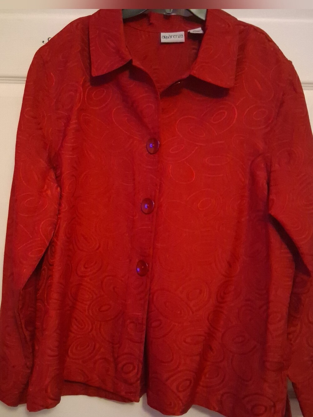 Apparenza Red Swirl Button-Up Jacket